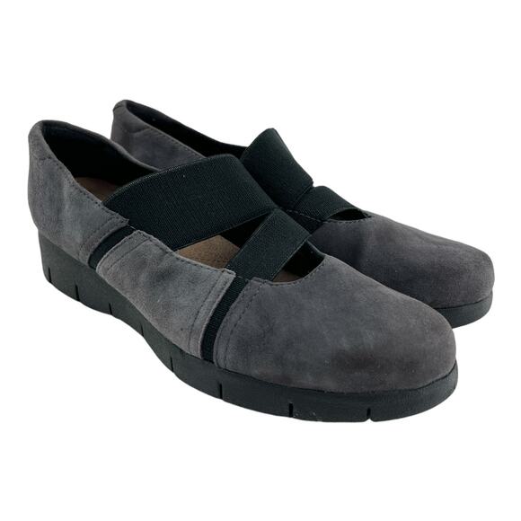 Clarks (8) Dark Gray Suede Platform Mary Jane Comfort Loafer Shoes - Picture 1 of 10